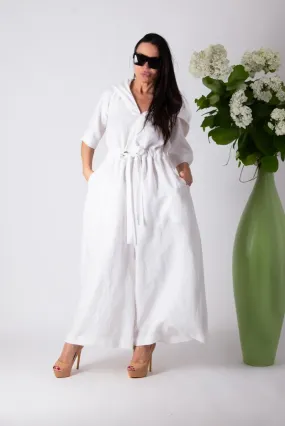 White Linen Hooded Jumpsuit REGINA