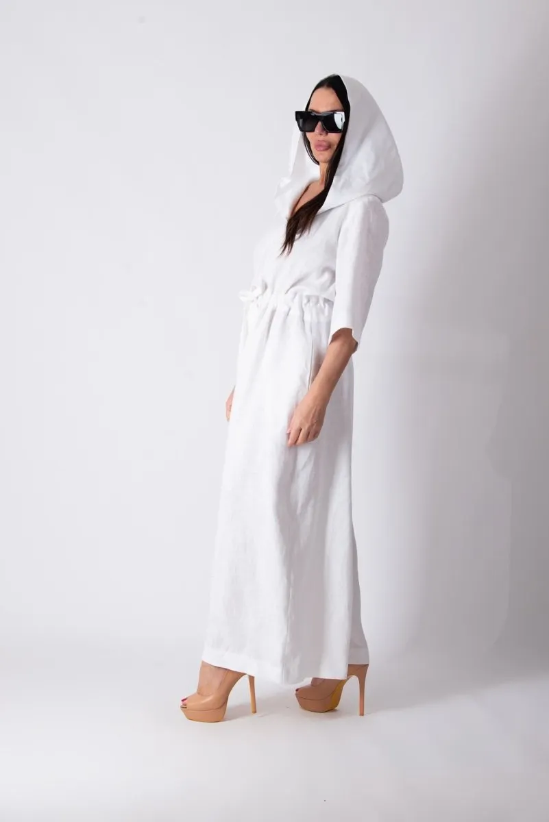 White Linen Hooded Jumpsuit REGINA