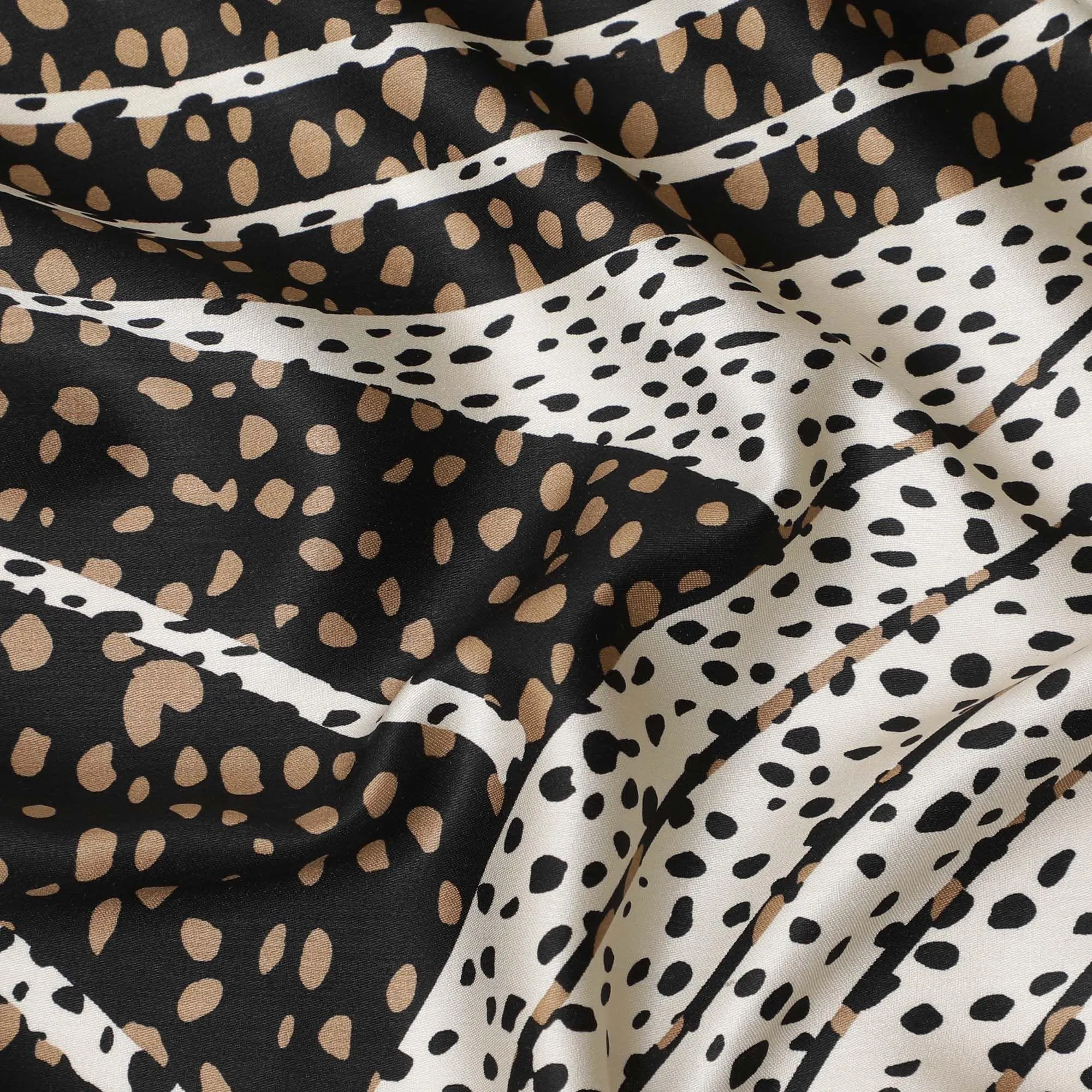 White Premium Italian viscose fabric with pale brown and white print in abstract design-D12359