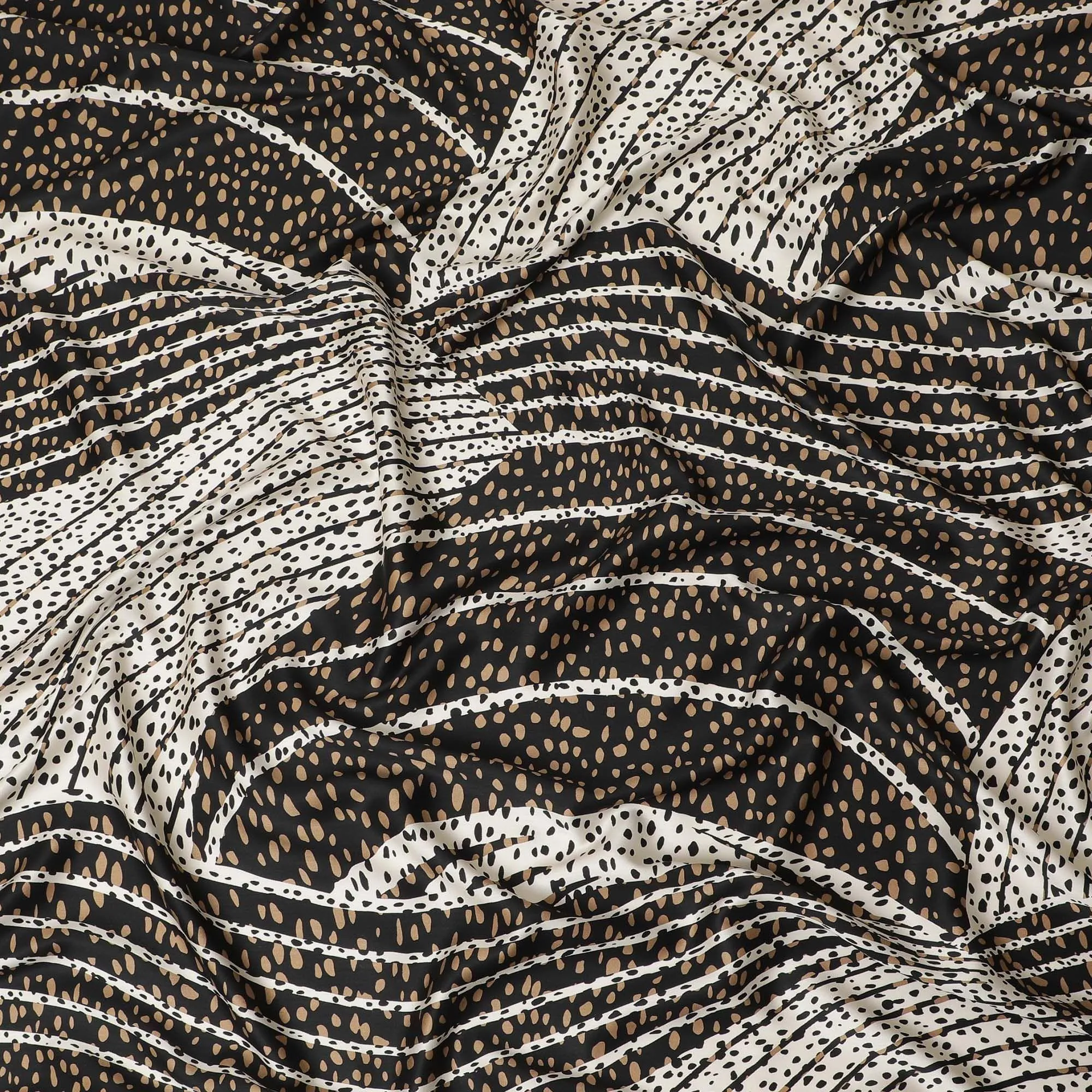 White Premium Italian viscose fabric with pale brown and white print in abstract design-D12359