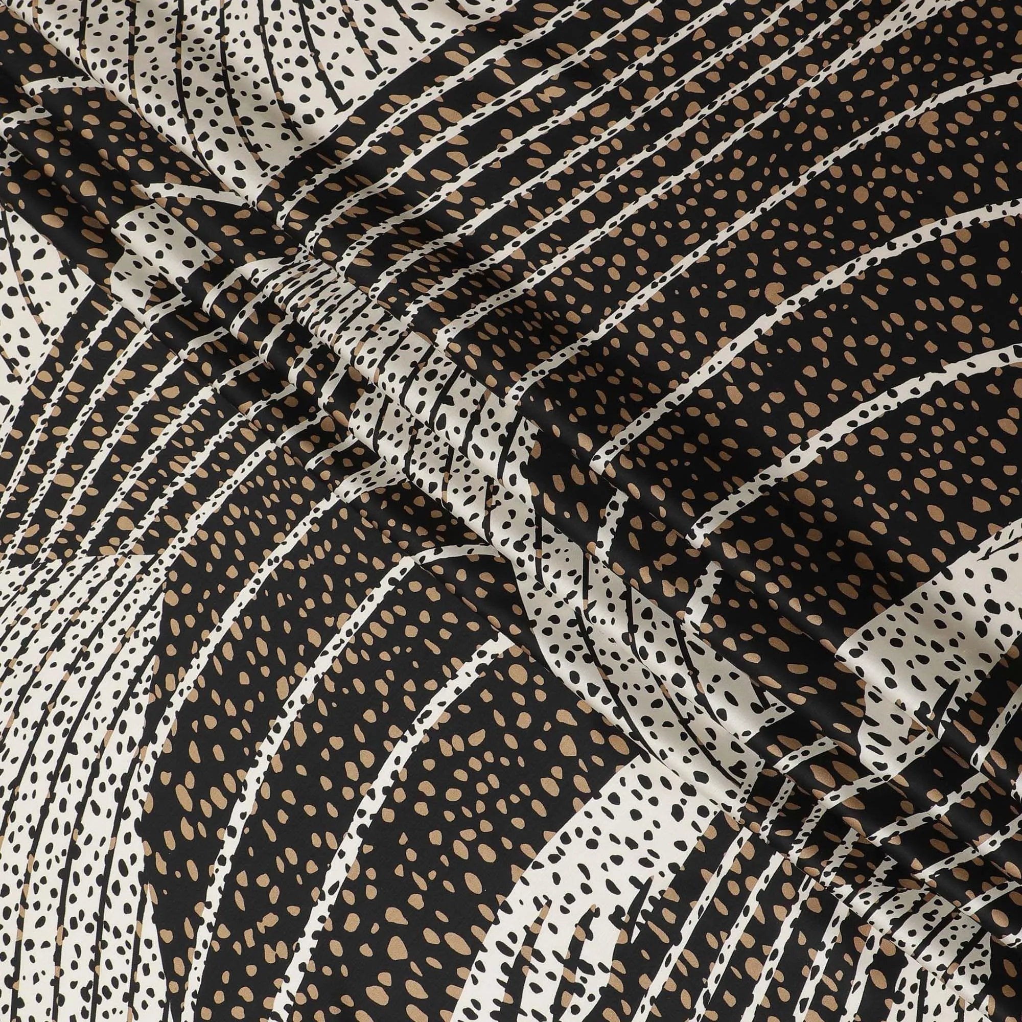 White Premium Italian viscose fabric with pale brown and white print in abstract design-D12359