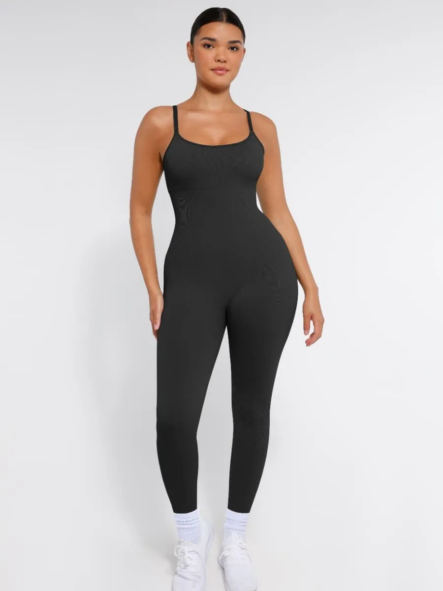 Wholesale High Stretchy Seamless Sling Tummy Control Jumpsuit Removable cup pads