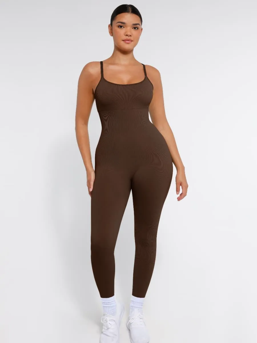 Wholesale High Stretchy Seamless Sling Tummy Control Jumpsuit Removable cup pads