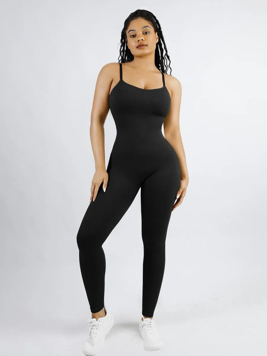 Wholesale High Stretchy Seamless Sling Tummy Control Jumpsuit Removable cup pads