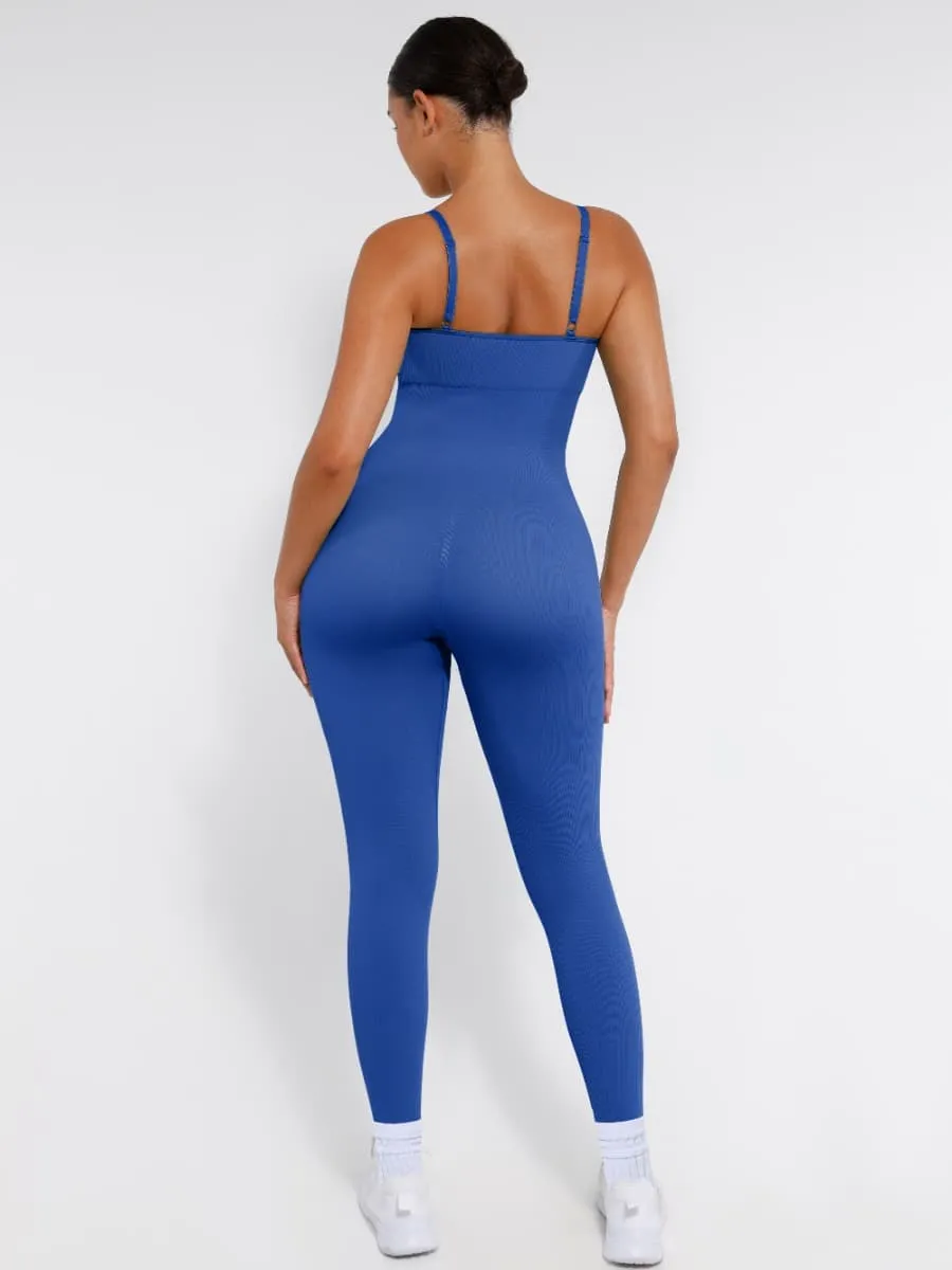 Wholesale High Stretchy Seamless Sling Tummy Control Jumpsuit Removable cup pads