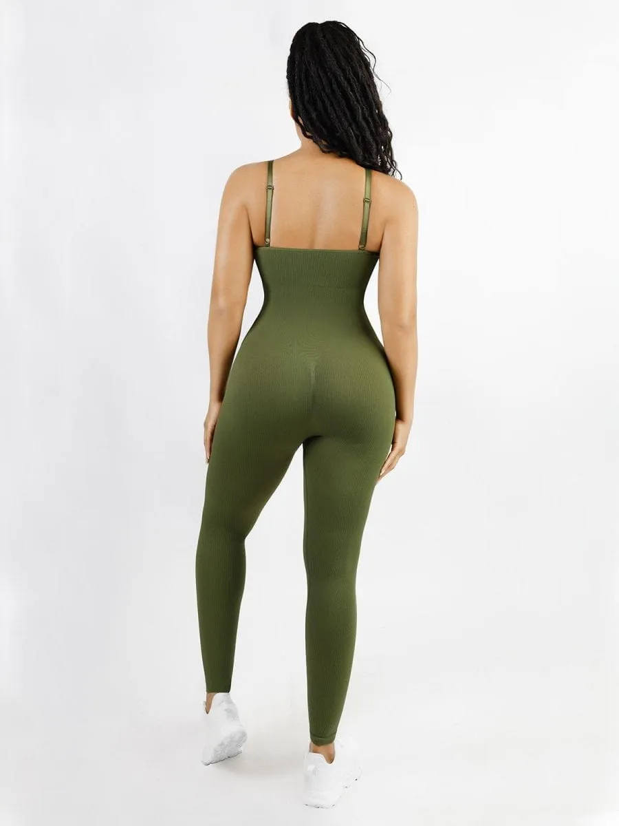 Wholesale High Stretchy Seamless Sling Tummy Control Jumpsuit Removable cup pads