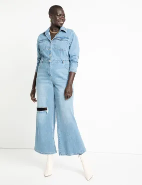 Wide Leg Denim Jumpsuit in Light Wash