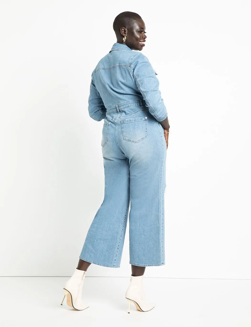 Wide Leg Denim Jumpsuit in Light Wash