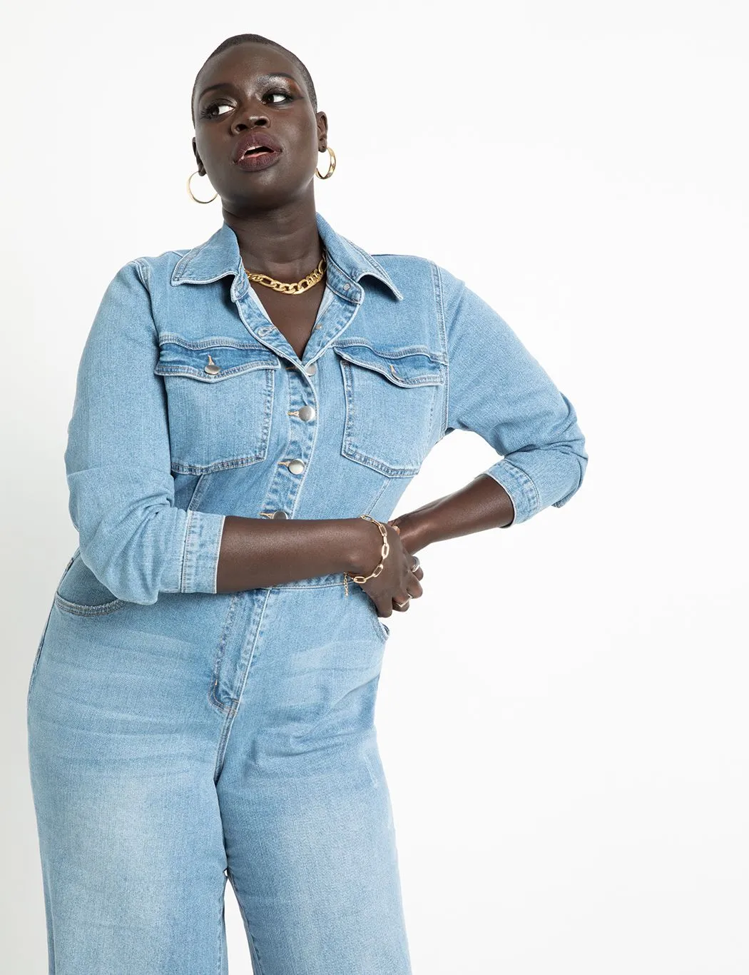Wide Leg Denim Jumpsuit in Light Wash