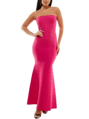 Women's Bandage Strapless Gown,Fuchsia