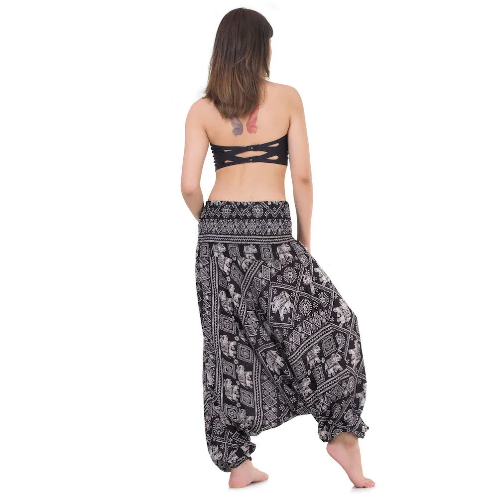 Women's Elephant 2-in-1 Jumpsuit Harem Pants Black