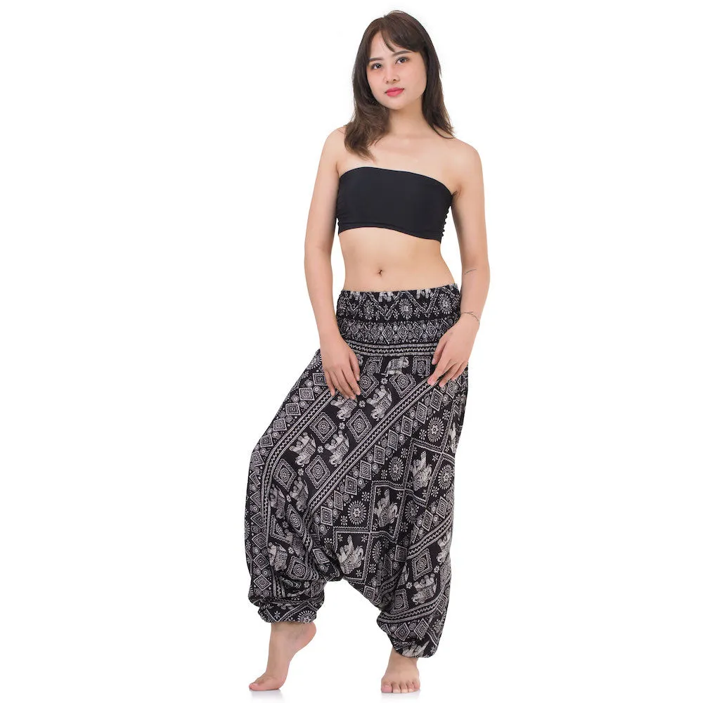 Women's Elephant 2-in-1 Jumpsuit Harem Pants Black