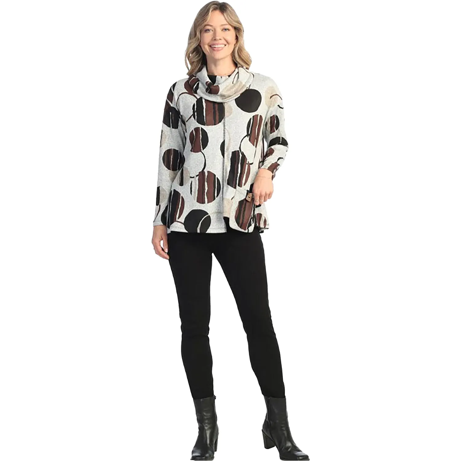 Women's Jess & Jane Cowl Neck Tunic Mocha Circles
