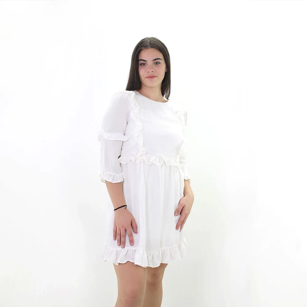 Women's Ruffle Hem Dress,White