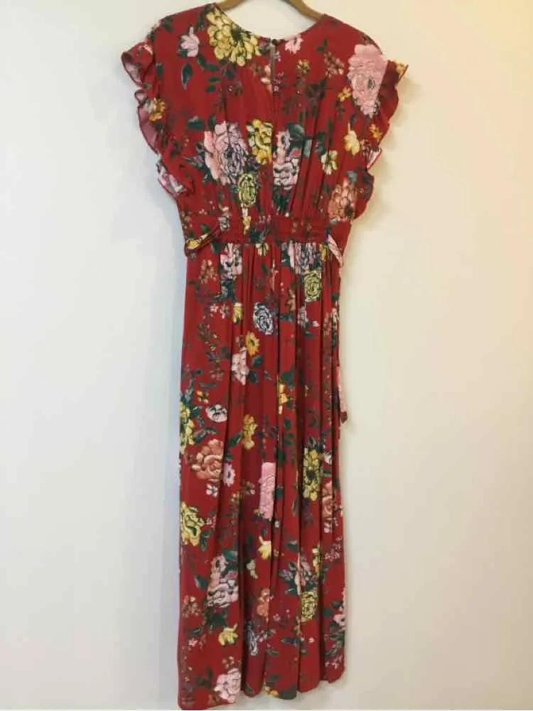 Xhilaration Women Size S Red Tie Detail Floral Jumpsuit