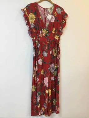 Xhilaration Women Size S Red Tie Detail Floral Jumpsuit