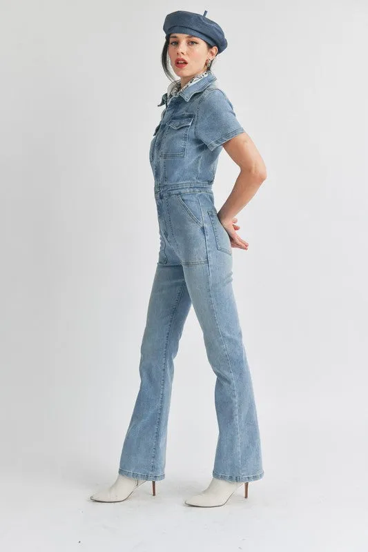 Zipper Denim Jumpsuit