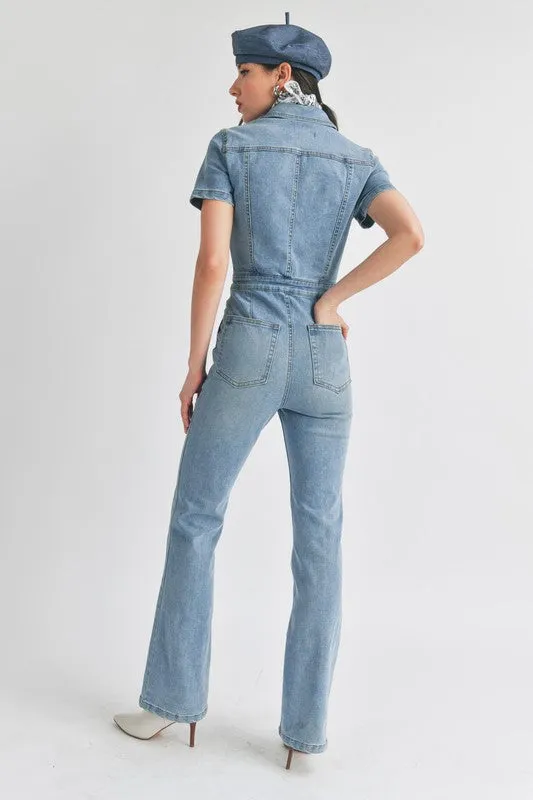 Zipper Denim Jumpsuit