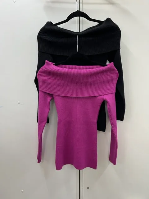 ZW98-1SS Ribbed Knit Off Shoulder Top
